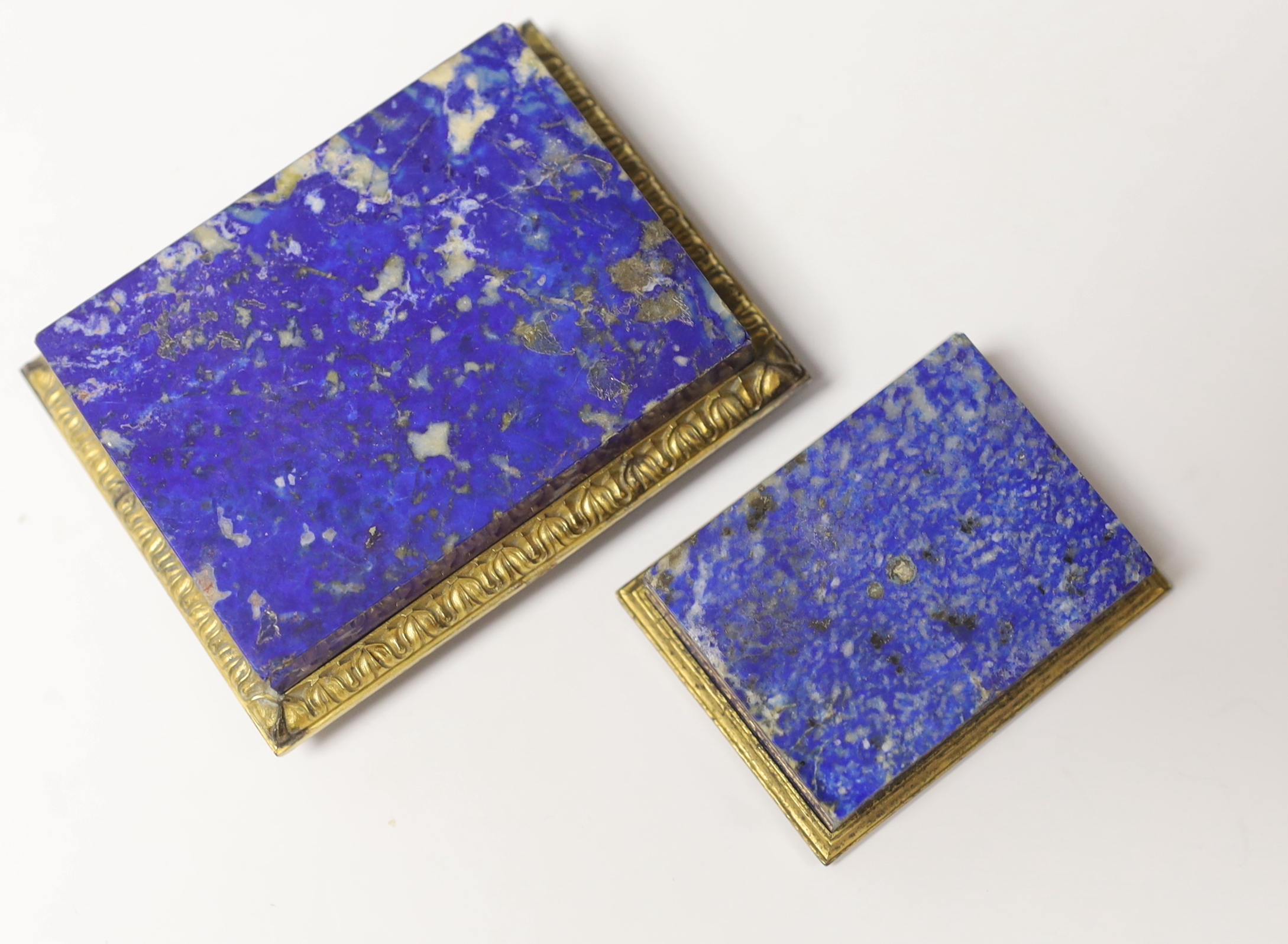 Two lapis lazuli and ormolu mounted paperweights